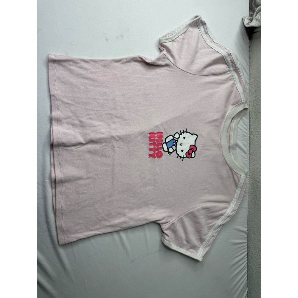 Hello Kitty Sanrio Pink Ringer Graphic T-Shirt Women Large SIL-34452 Hybrid